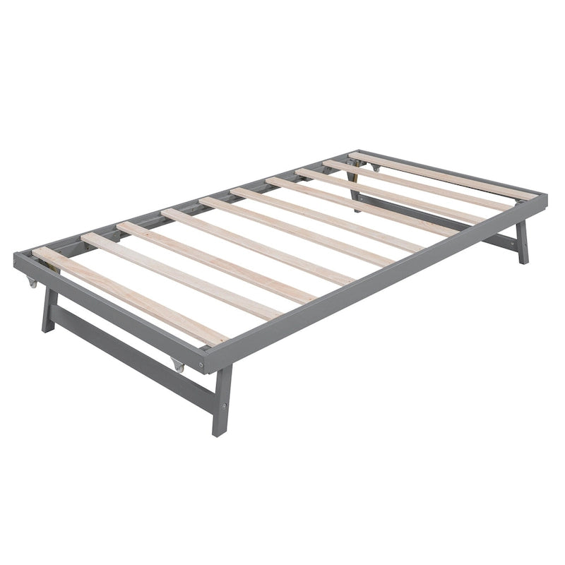 Full Size Platform Bed with Adjustable Trundle - Gray