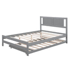 Full Size Platform Bed with Adjustable Trundle - Gray