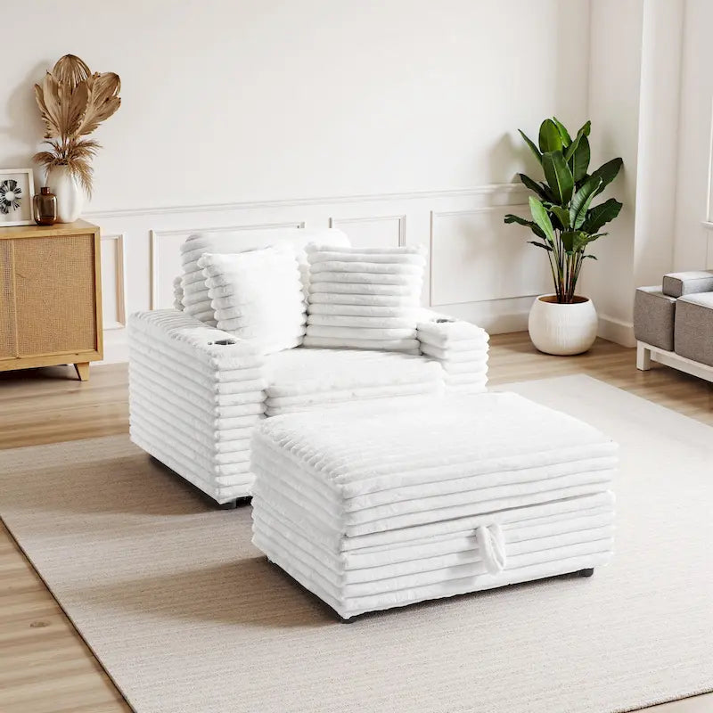 Chaiselongue aus Baumwollflanell mit Aufbewahrungshocker