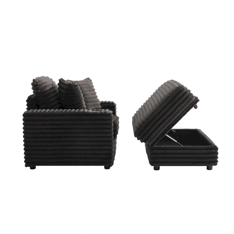Méridienne en flanelle de coton avec pouf de rangement