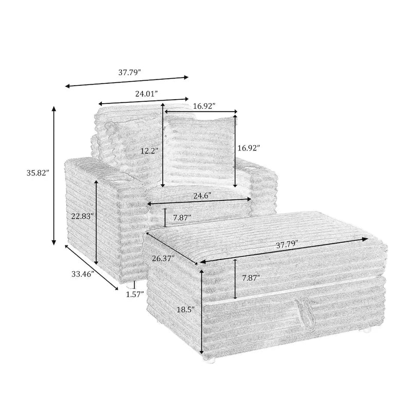 Chaiselongue aus Baumwollflanell mit Aufbewahrungshocker