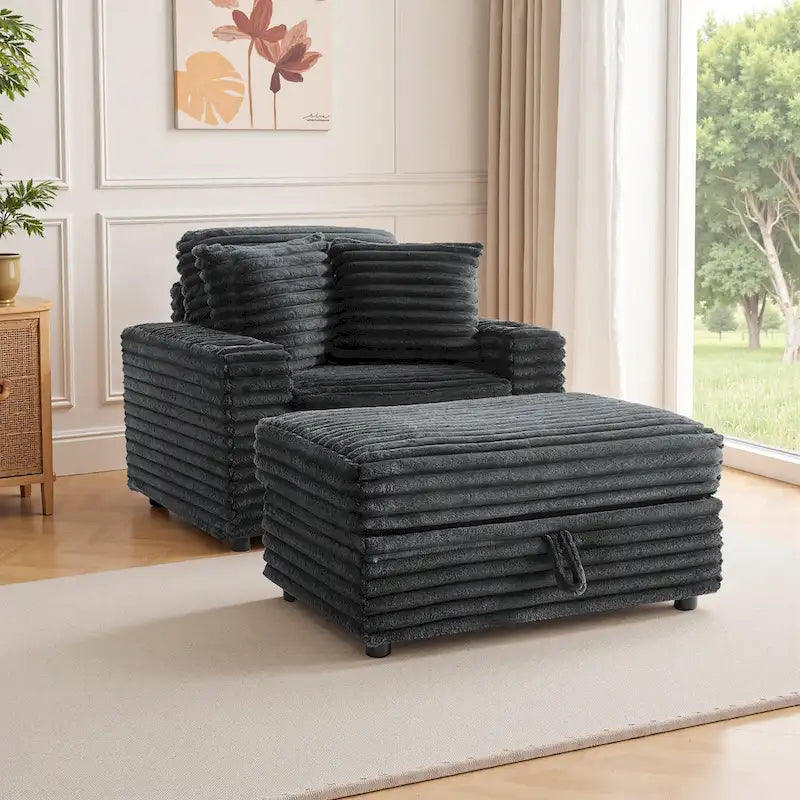 Méridienne en flanelle de coton avec pouf de rangement
