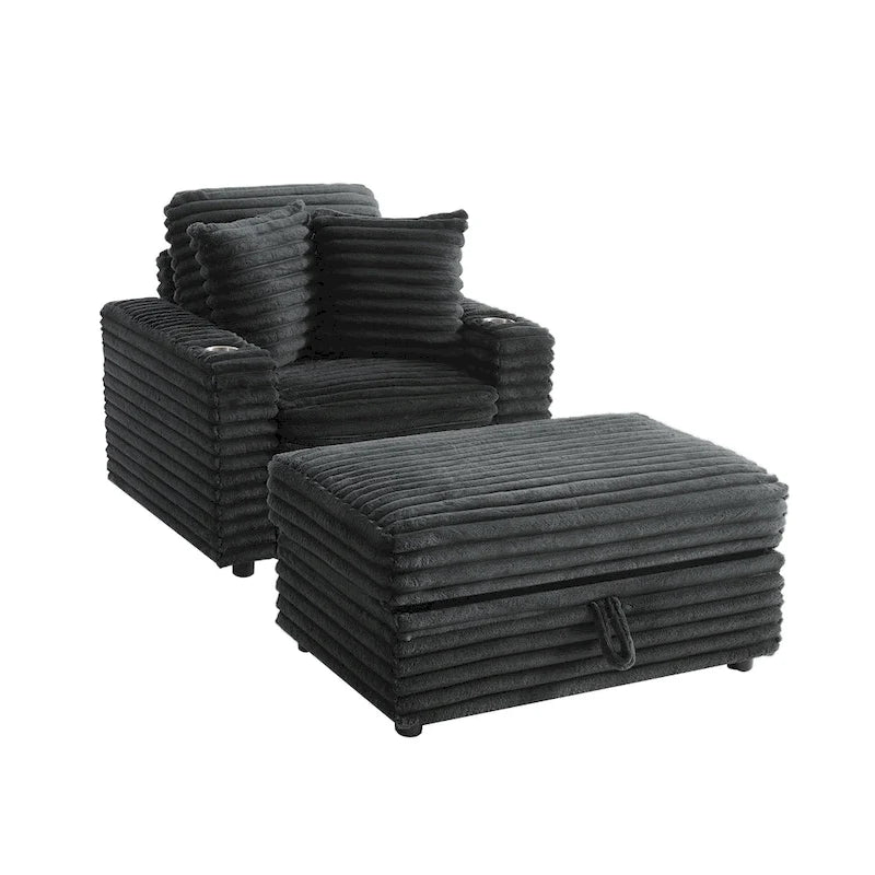 Méridienne en flanelle de coton avec pouf de rangement