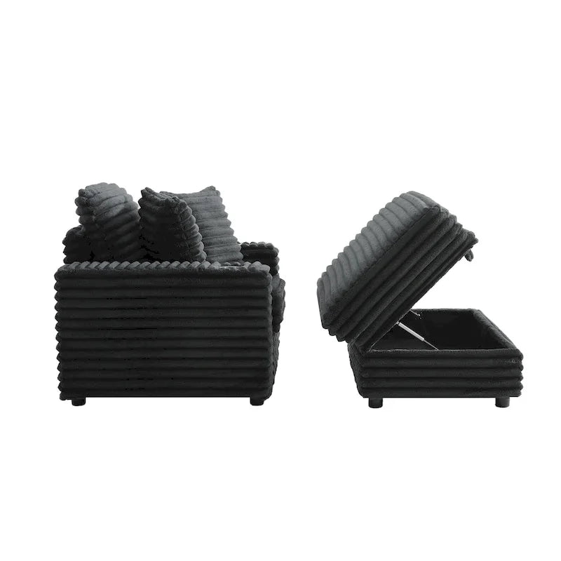 Méridienne en flanelle de coton avec pouf de rangement