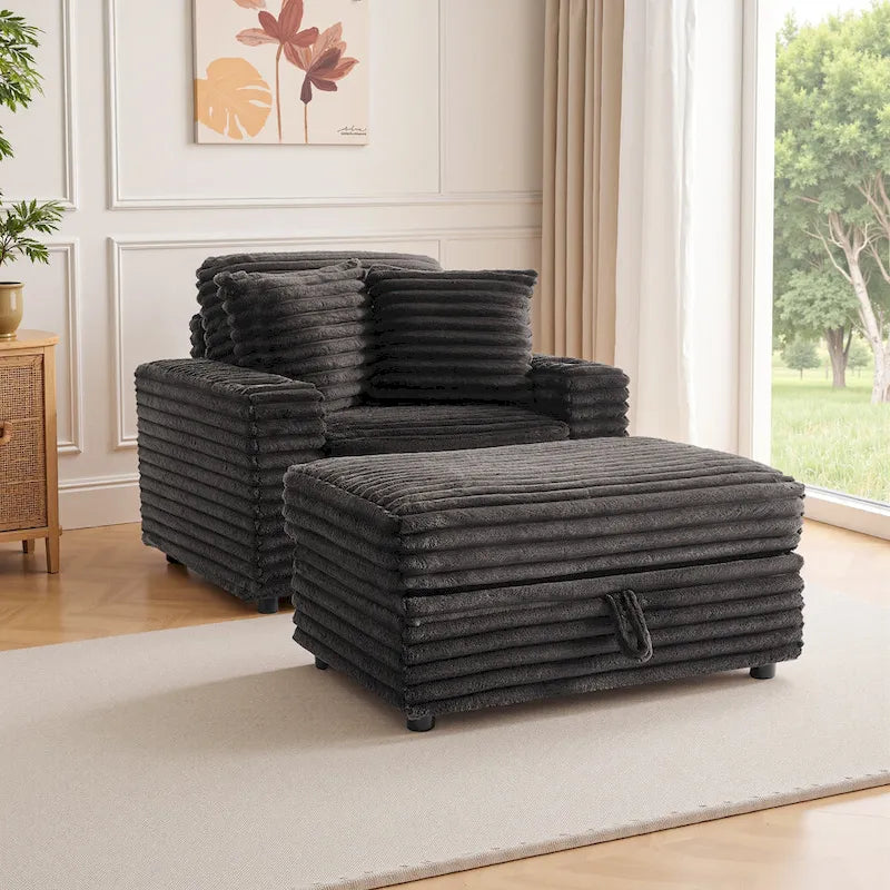 Méridienne en flanelle de coton avec pouf de rangement