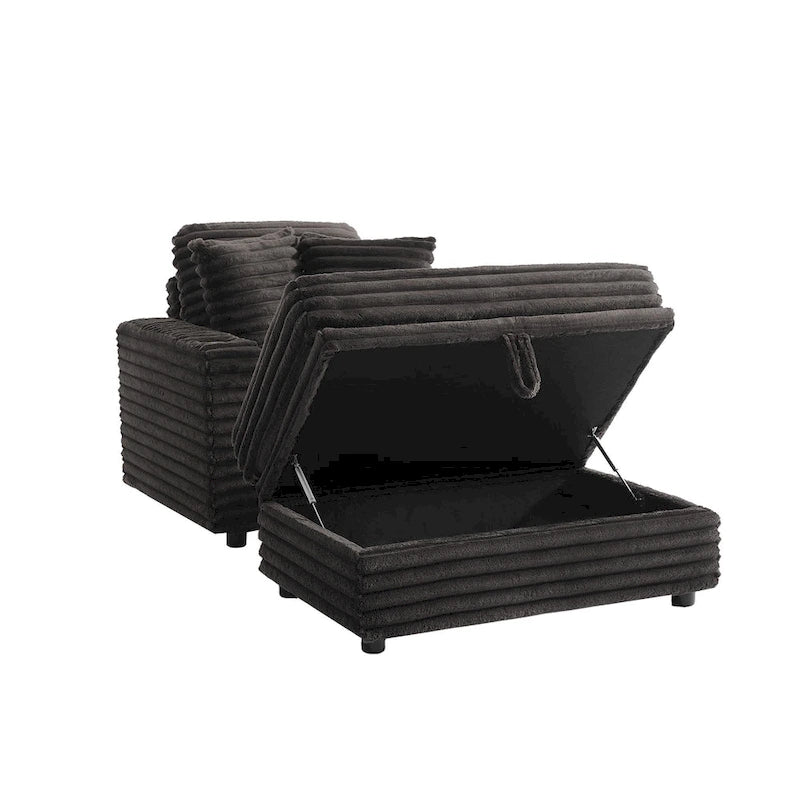 Méridienne en flanelle de coton avec pouf de rangement