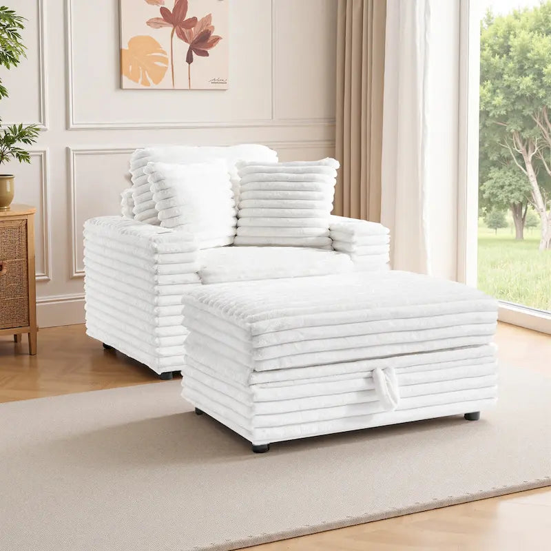 Méridienne en flanelle de coton avec pouf de rangement