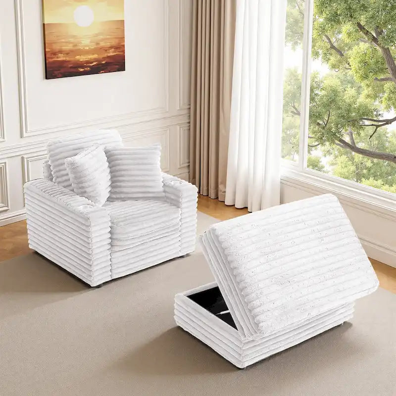 Méridienne en flanelle de coton avec pouf de rangement
