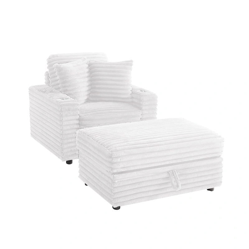 Méridienne en flanelle de coton avec pouf de rangement