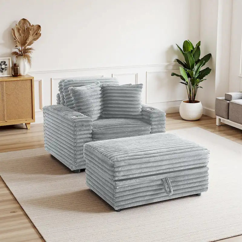 Méridienne en flanelle de coton avec pouf de rangement