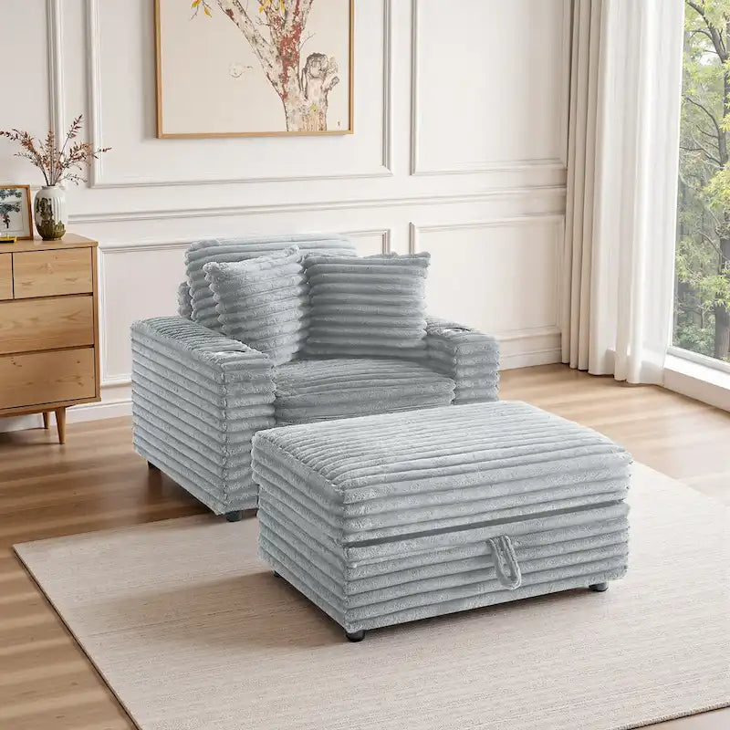 Méridienne en flanelle de coton avec pouf de rangement