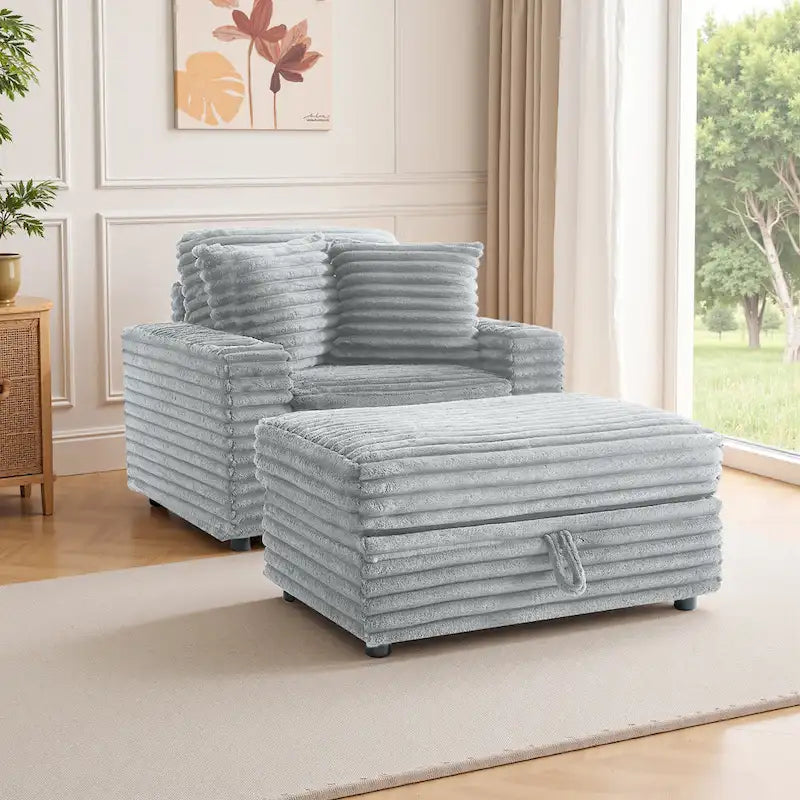 Méridienne en flanelle de coton avec pouf de rangement