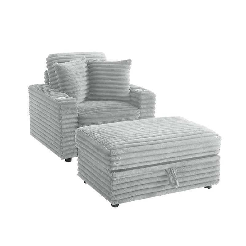 Méridienne en flanelle de coton avec pouf de rangement