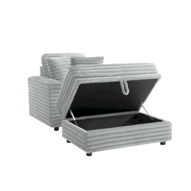 Méridienne en flanelle de coton avec pouf de rangement