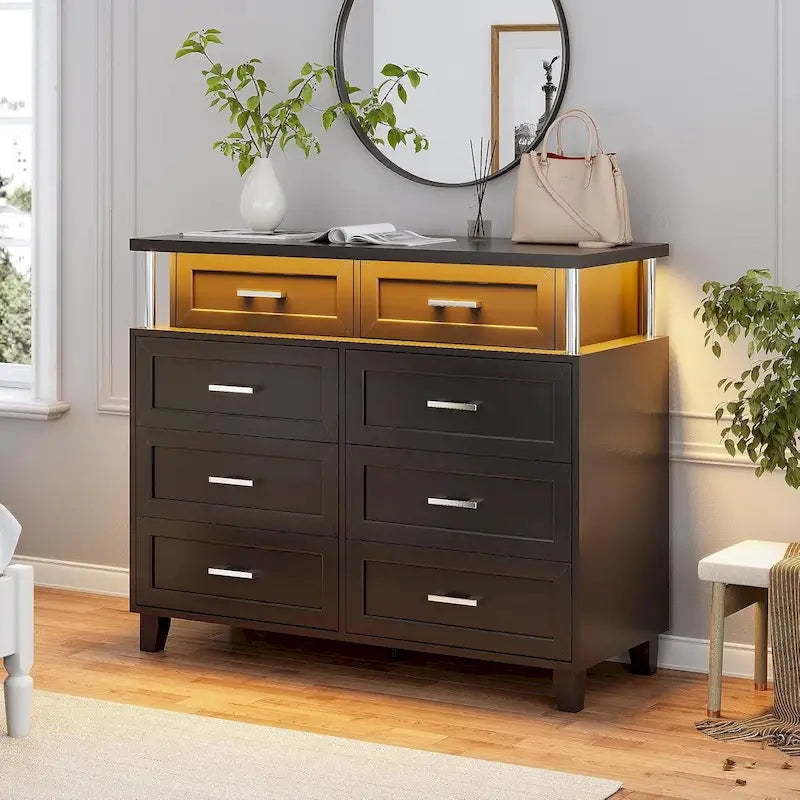 8-Drawer Dresser with LED Lights and Column Design
