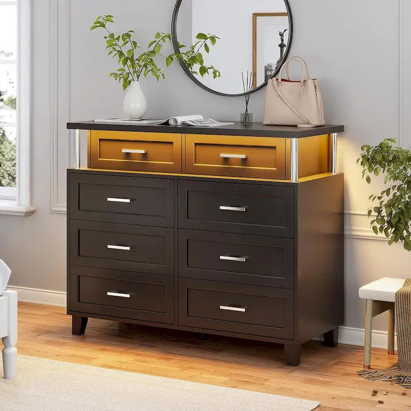 8-Drawer Dresser with LED Lights and Column Design