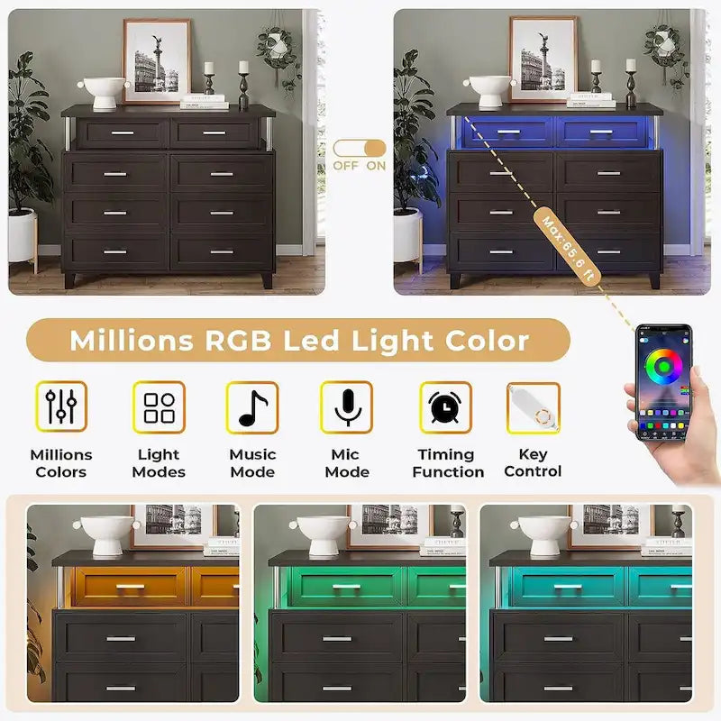 8-Drawer Dresser with LED Lights and Column Design