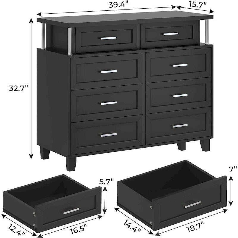 8-Drawer Dresser with LED Lights and Column Design