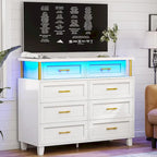 Commode à 8 tiroirs avec éclairage LED et design à colonnes