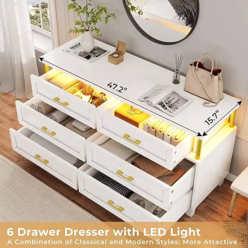 Commode à 8 tiroirs avec éclairage LED et design à colonnes