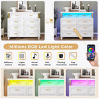 Commode à 8 tiroirs avec éclairage LED et design à colonnes