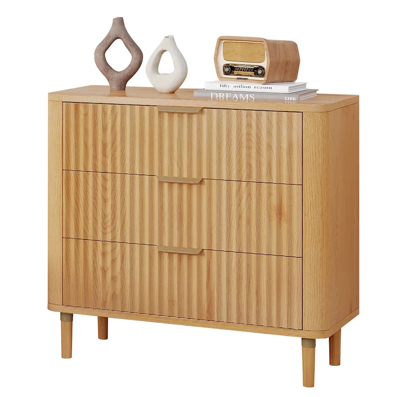 Modern Fluted 3-Drawer Dresser Chest of Drawers - Natural Oak