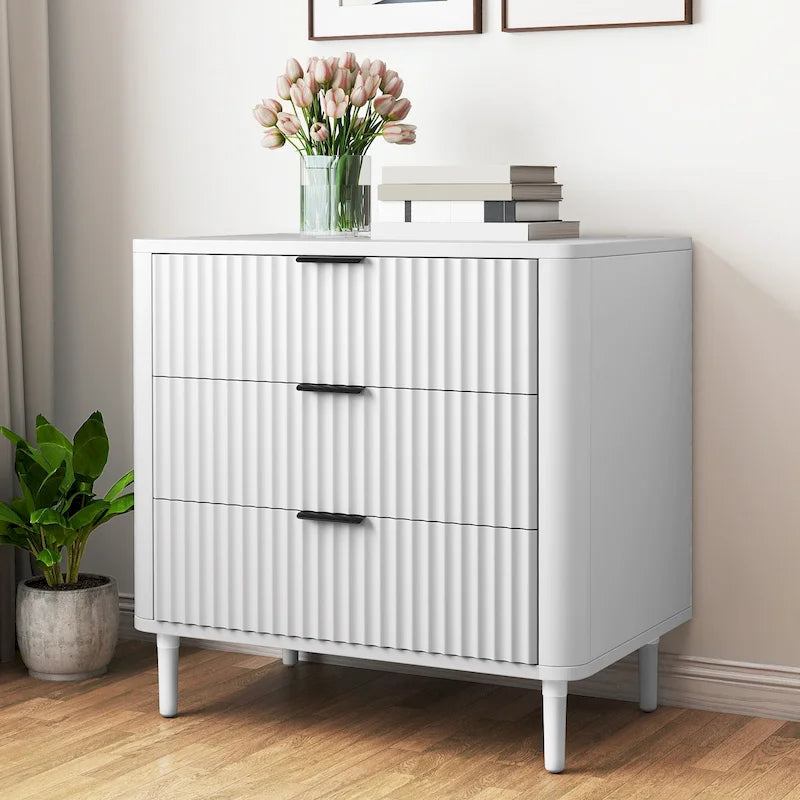 Modern Fluted 3-Drawer Dresser Chest of Drawers - Natural Oak