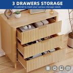 Modern Fluted 3-Drawer Dresser Chest of Drawers - Natural Oak