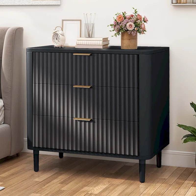 Modern Fluted 3-Drawer Dresser Chest of Drawers - Natural Oak
