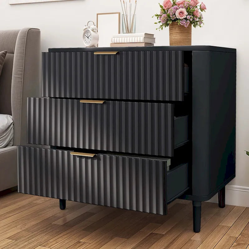 Modern Fluted 3-Drawer Dresser Chest of Drawers - Natural Oak