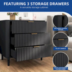 Modern Fluted 3-Drawer Dresser Chest of Drawers - Natural Oak