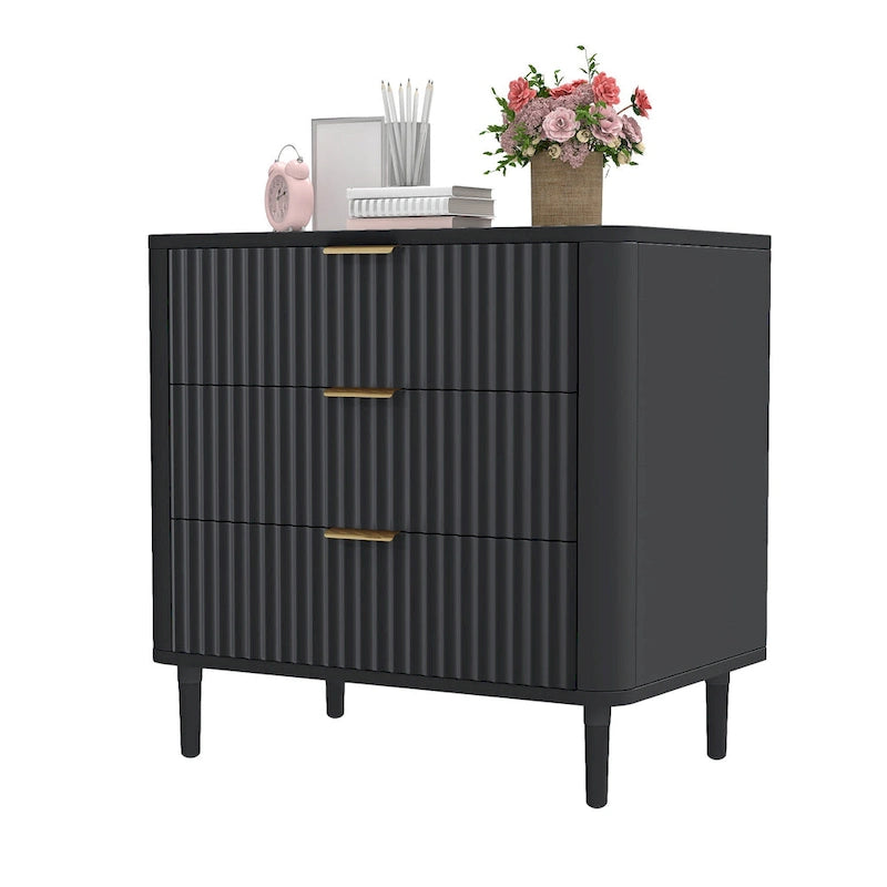 Modern Fluted 3-Drawer Dresser Chest of Drawers - Natural Oak
