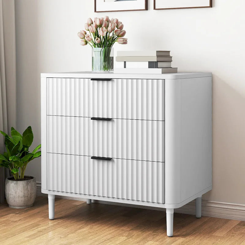 Modern Fluted 3-Drawer Dresser Chest of Drawers - Natural Oak