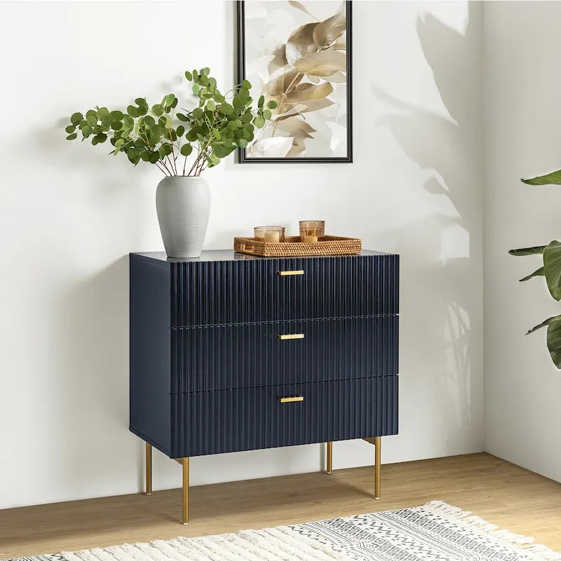 Modern 3-Drawer Dresser Nightstand with Metal Legs