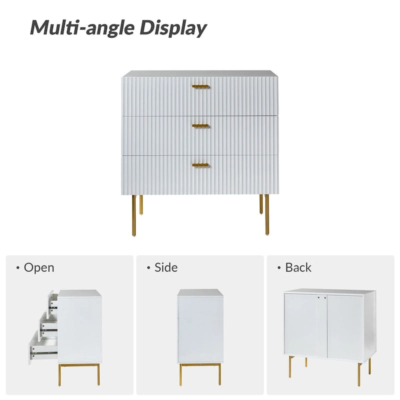 Modern 3-Drawer Dresser Nightstand with Metal Legs