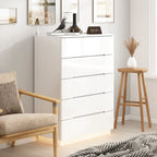 31.5" High Gloss Chest of Drawers with LED Light and Spacious Tabletop, 5 Drawers