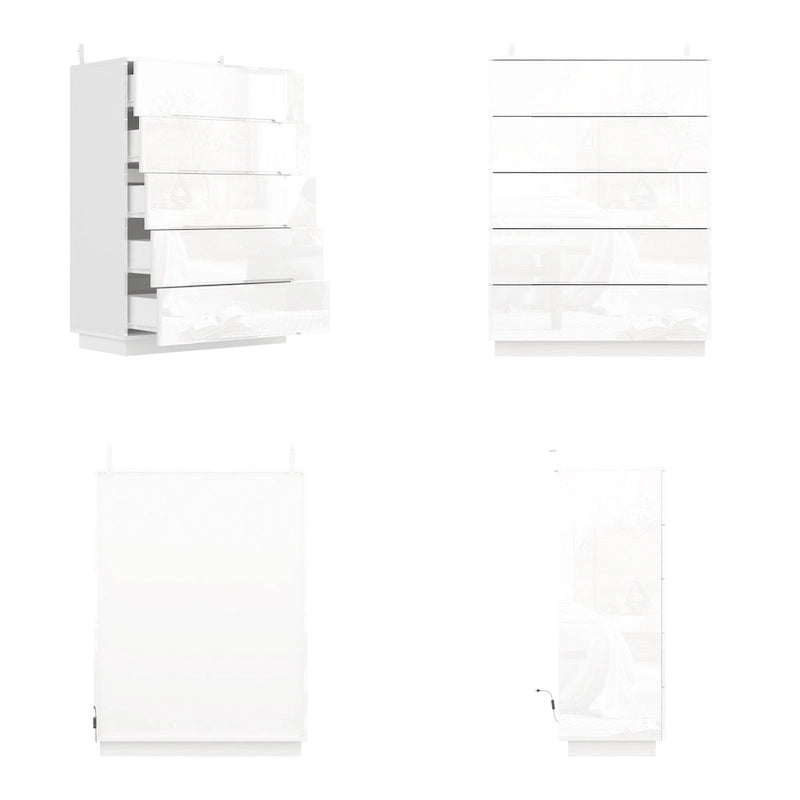 31.5" High Gloss Chest of Drawers with LED Light and Spacious Tabletop, 5 Drawers
