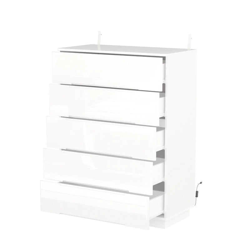 31.5" High Gloss Chest of Drawers with LED Light and Spacious Tabletop, 5 Drawers
