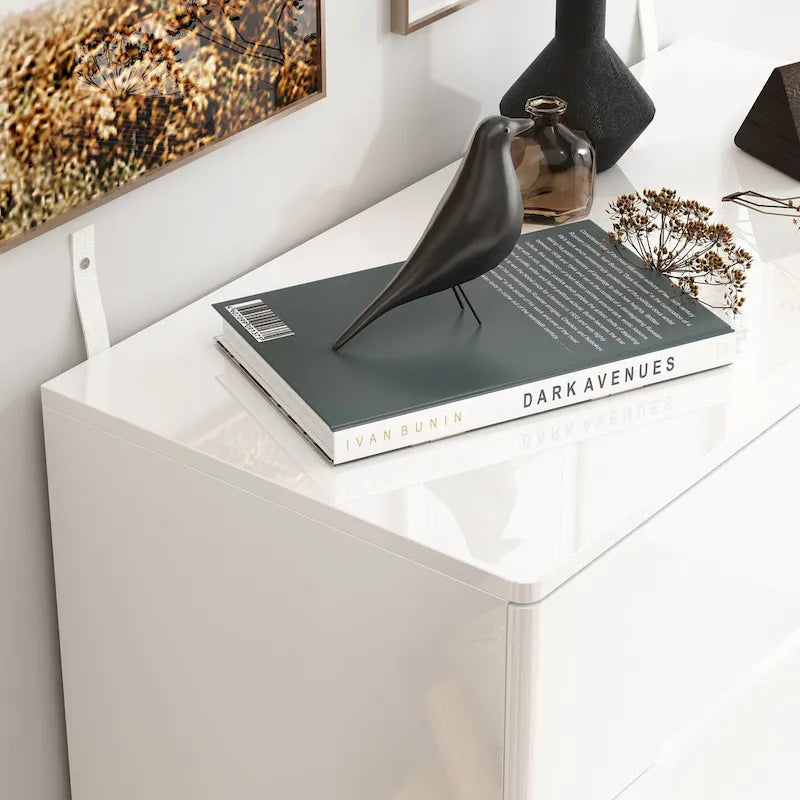31.5" High Gloss Chest of Drawers with LED Light and Spacious Tabletop, 5 Drawers