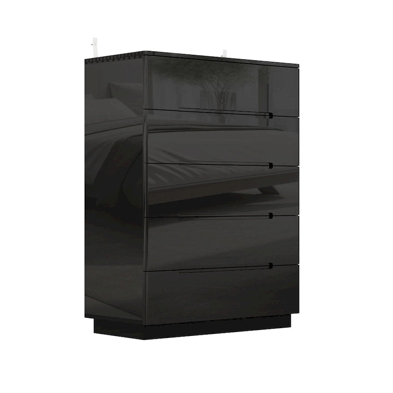 31.5" High Gloss Chest of Drawers with LED Light and Spacious Tabletop, 5 Drawers