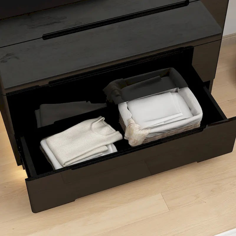 31.5" High Gloss Chest of Drawers with LED Light and Spacious Tabletop, 5 Drawers
