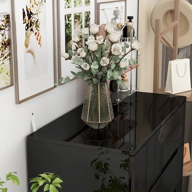 31.5" High Gloss Chest of Drawers with LED Light and Spacious Tabletop, 5 Drawers