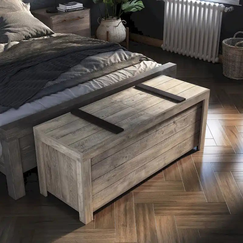 Rustic Weathered Oak Storage Bench