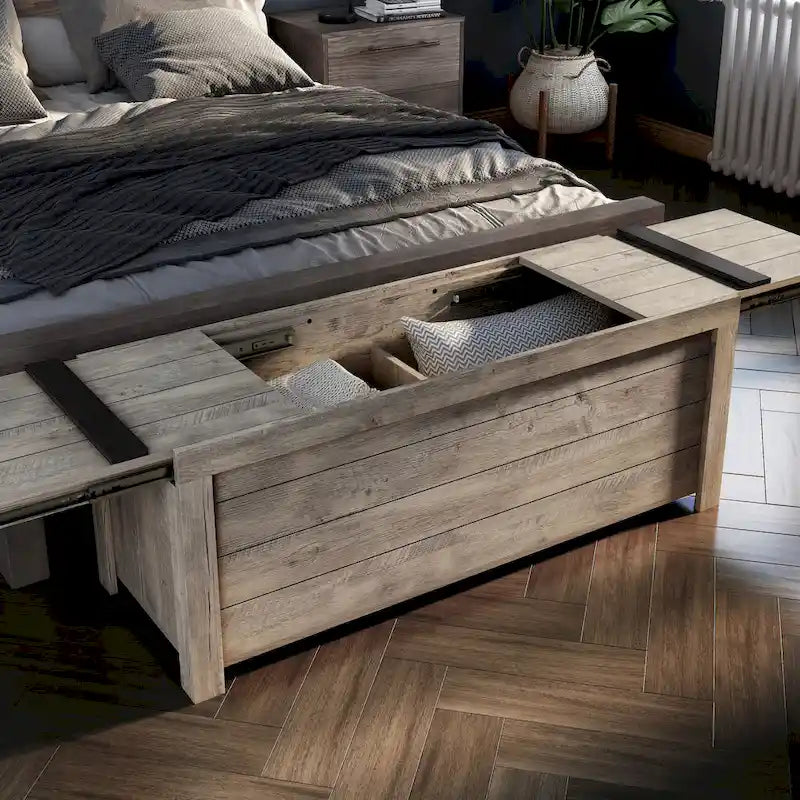 Rustic Weathered Oak Storage Bench