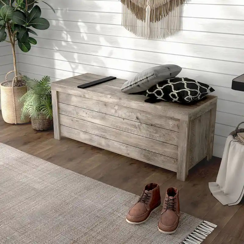 Rustic Weathered Oak Storage Bench