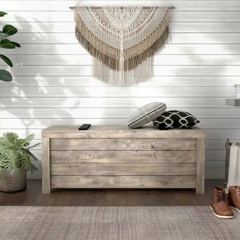 Rustic Weathered Oak Storage Bench