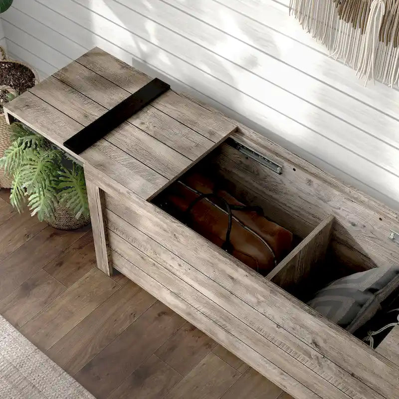 Rustic Weathered Oak Storage Bench