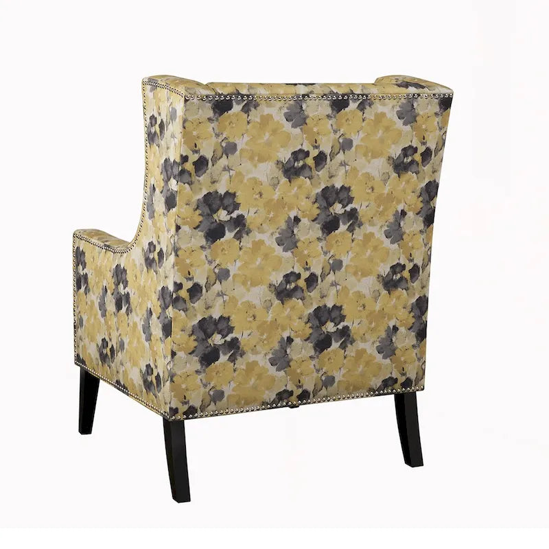 Gelber Akzent-Sessel mit Blumenmuster und hoher Rückenlehne