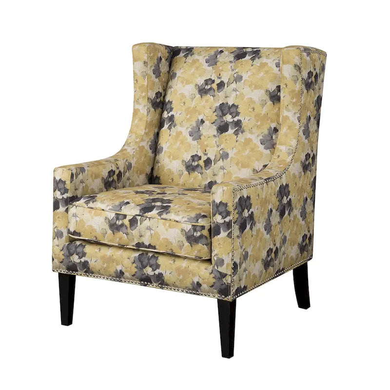 Fauteuil d’appoint à oreilles à motif floral jaune