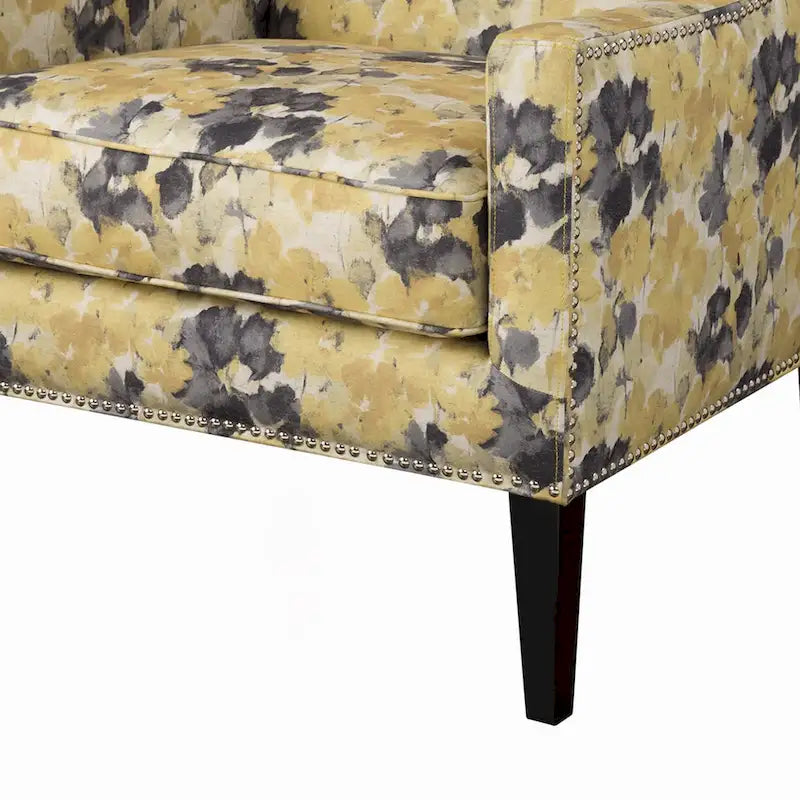 Gelber Akzent-Sessel mit Blumenmuster und hoher Rückenlehne